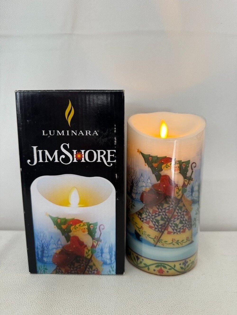 Jim Shore Christmas Santa Folk Art Holiday Luminara Flameless Candle WORKS